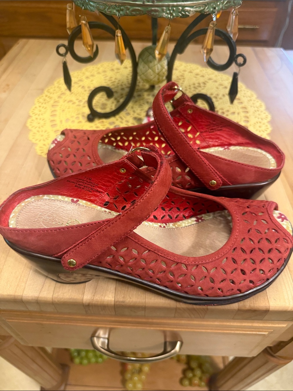 Jambu Women’s Red Cutout Mary Jane leather Comfort Shoes